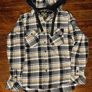 Plaid Hooded Shirt in Black and Yellow